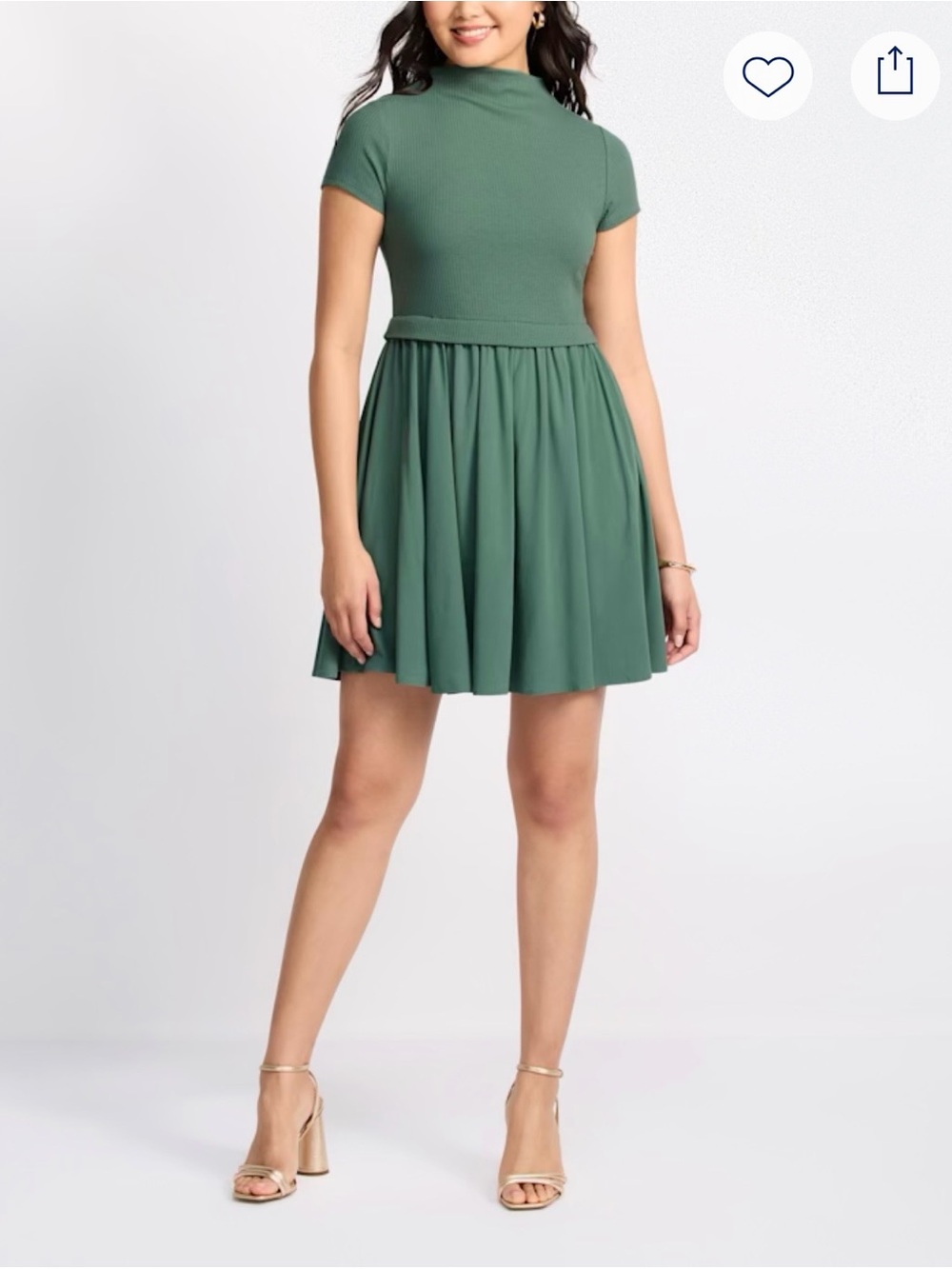 Short Mock Neck Fit & Flare Dress in Olive Green